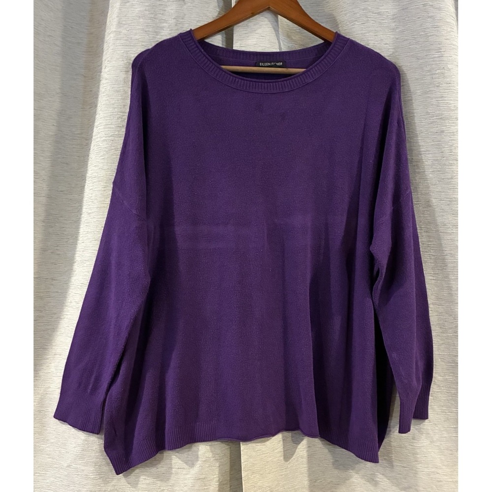 Eileen Fisher Purple Viscose Stretch Tunic Top Scoop Neck Long Sleeve Large